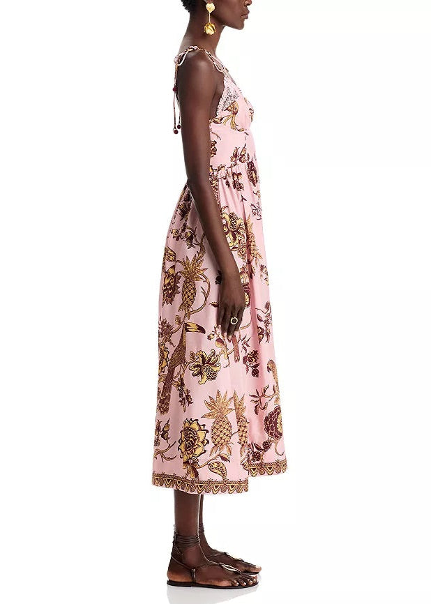 FARM Rio Pink Tropical Landing Lace Midi Dress