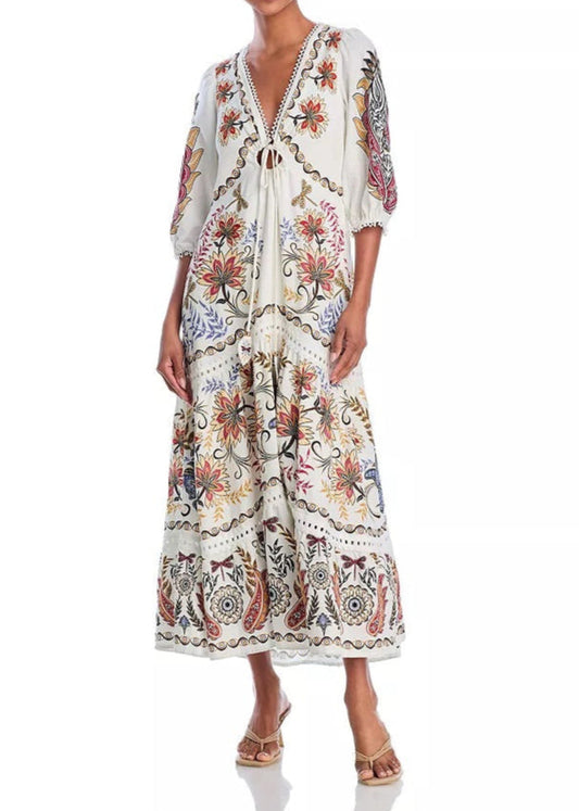 FARM Rio Boho Glam Maxi Dress - Off-White