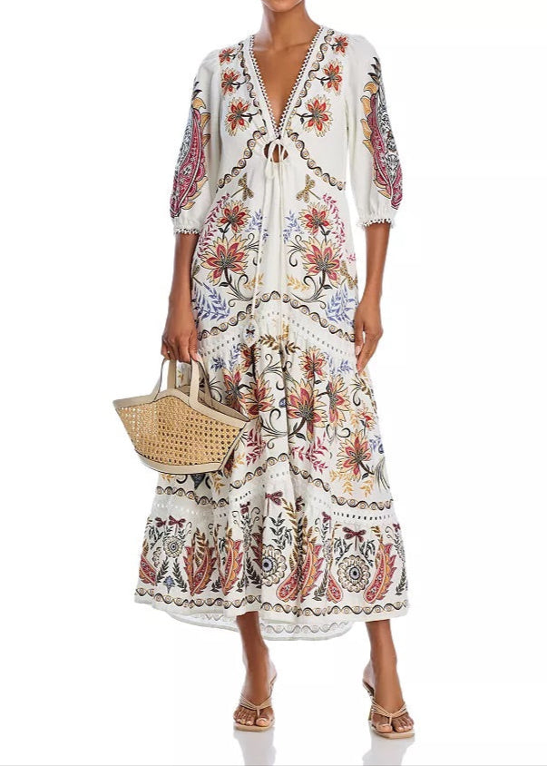 FARM Rio Boho Glam Maxi Dress - Off-White