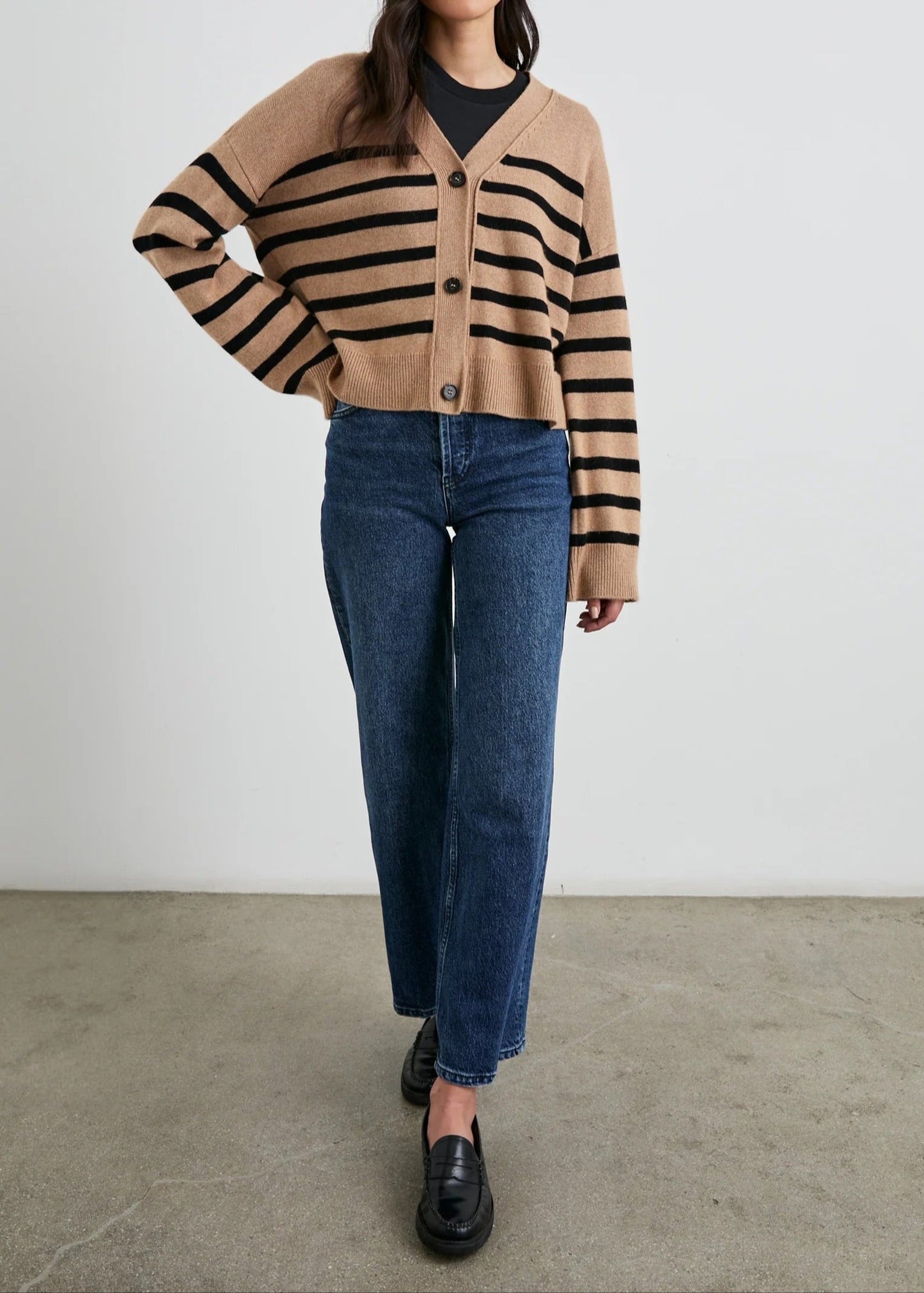 Rails Geneva Cardigan Camel Black Stripe