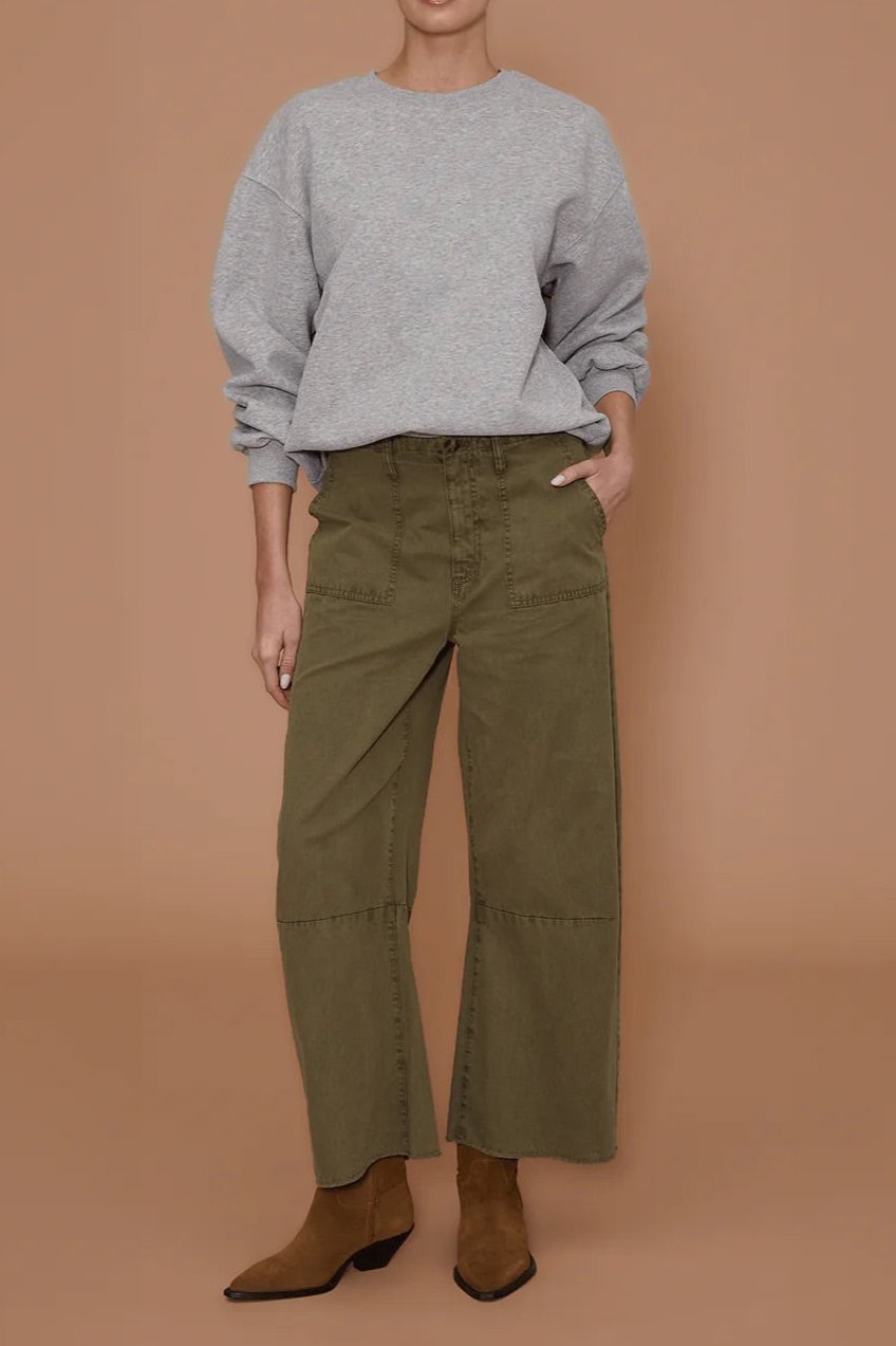 Le Jean Utility Soft Barrel Trouser Olive Green