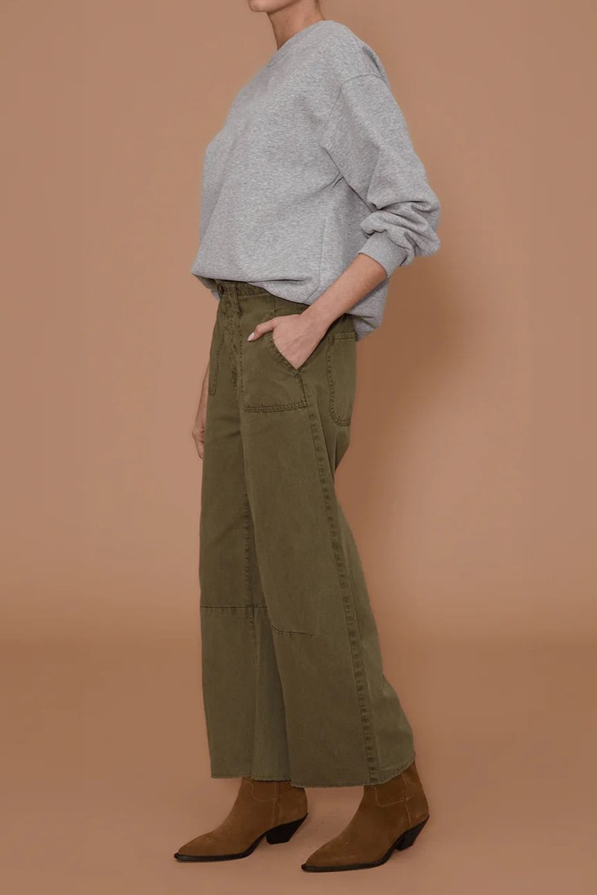 Le Jean Utility Soft Barrel Trouser Olive Green