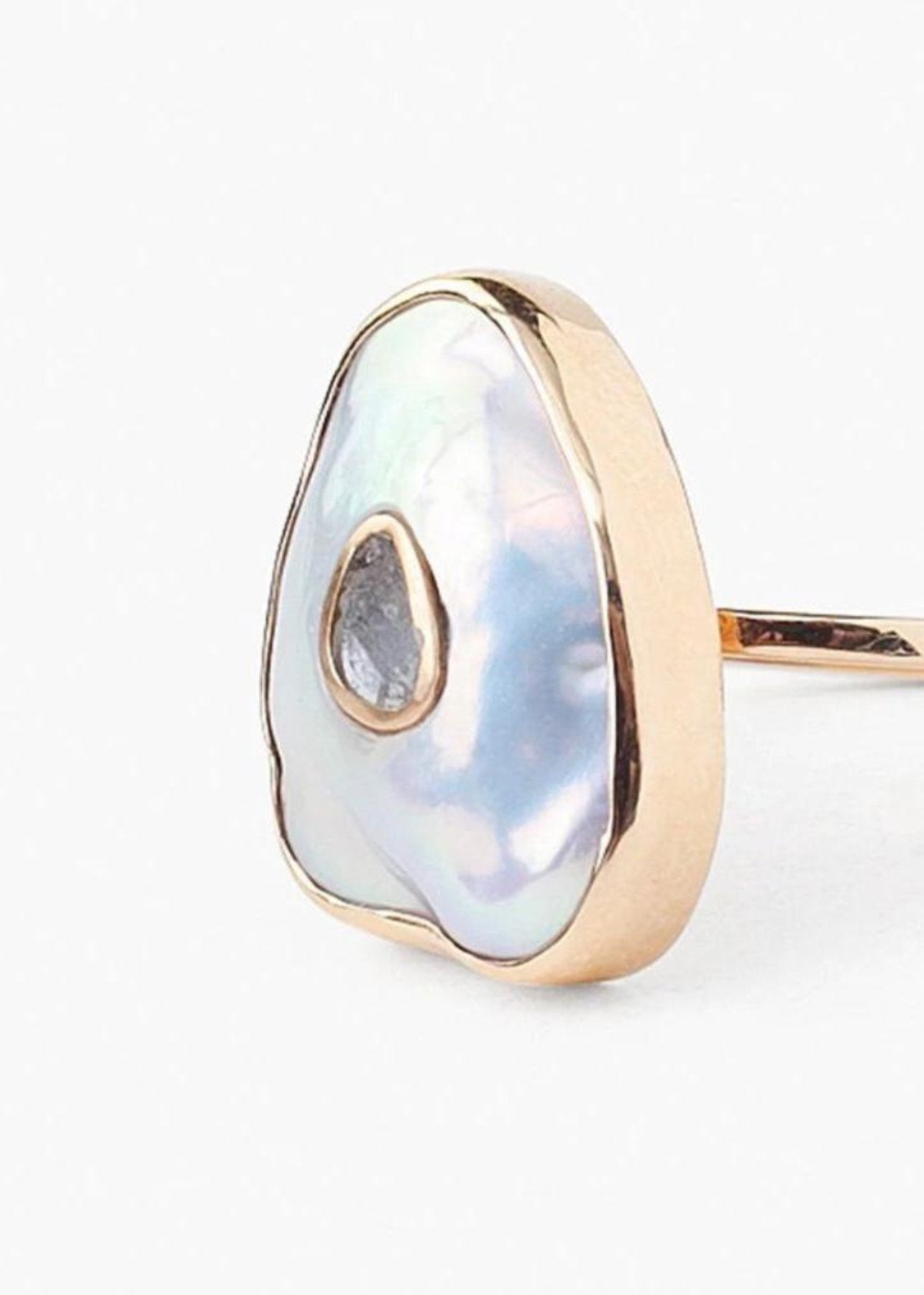 Chan Luu 14K Gold White Pearl + Diamond Slice Ring