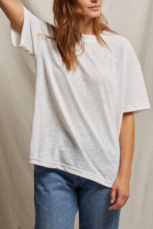 Perfect White Tee Faith Linen Crewneck Boyfriend Tee Natural