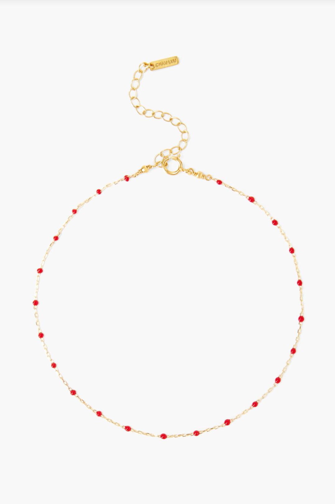 Chan Luu 18K Gold Plated Poppy Red Enamel Beaded Anklet