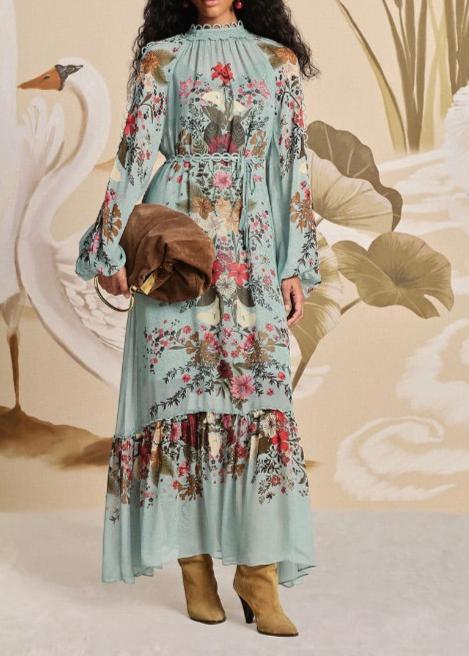 FARM Rio Beauty Bouquet Blue Long Sleeve Maxi Dress