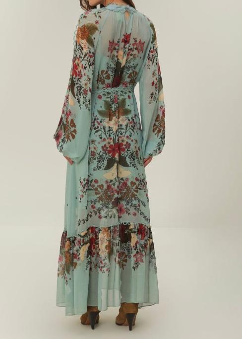 FARM Rio Beauty Bouquet Blue Long Sleeve Maxi Dress