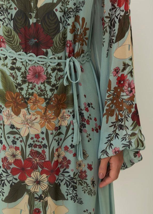 FARM Rio Beauty Bouquet Blue Long Sleeve Maxi Dress