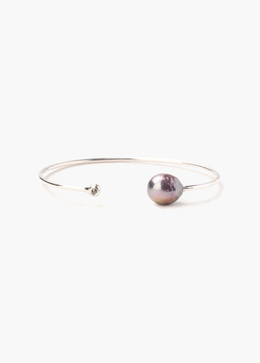 Chan Luu Sterling Silver Bangle With Peacock Blue Freshwater Pearl