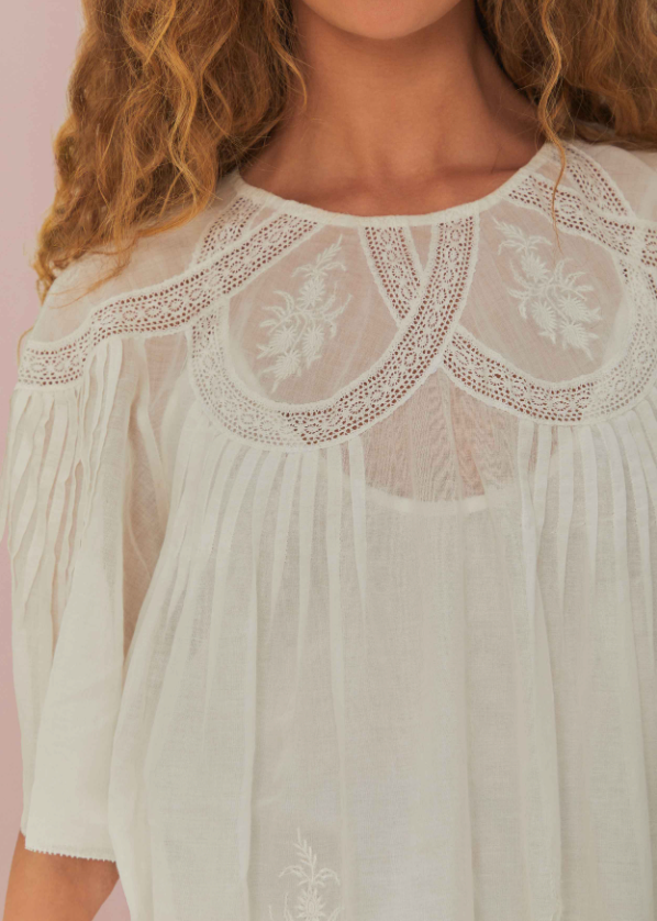 FARM Rio Off-White Embroidered Short Sleeve Blouse