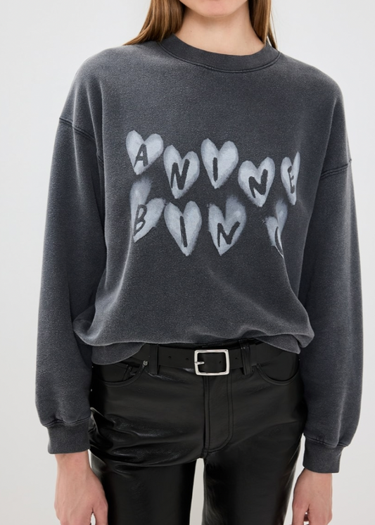 Anine Bing Spencer Sweatshirt Hearts Washed Black