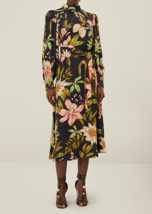 FARM Rio Surreal Flowers Black Midi Dress