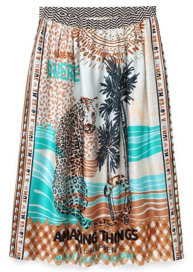 Vanessa Tropical Safari Printed Midi Skirt