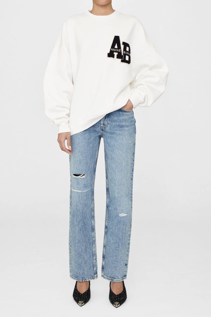 Anine Bing Miles Letterman Sweatshirt Off White